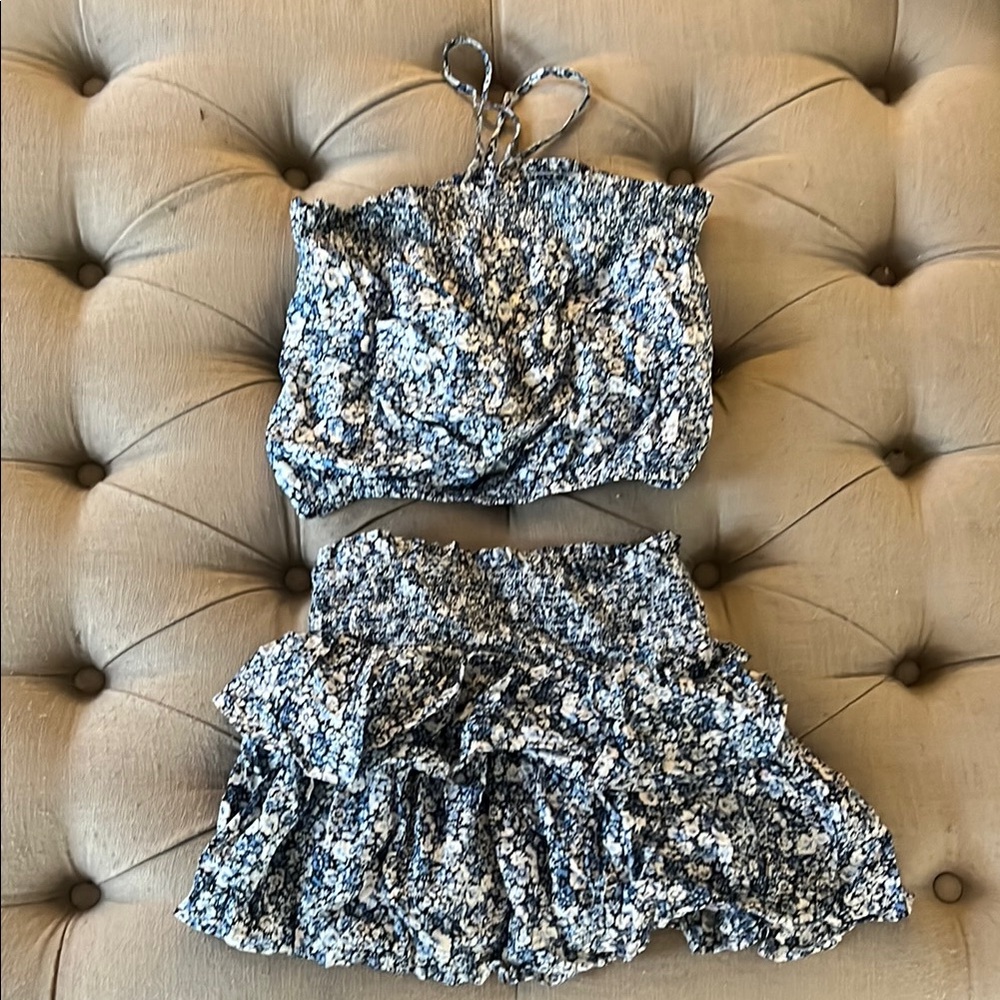 Floral Blue and White Two-Piece Set